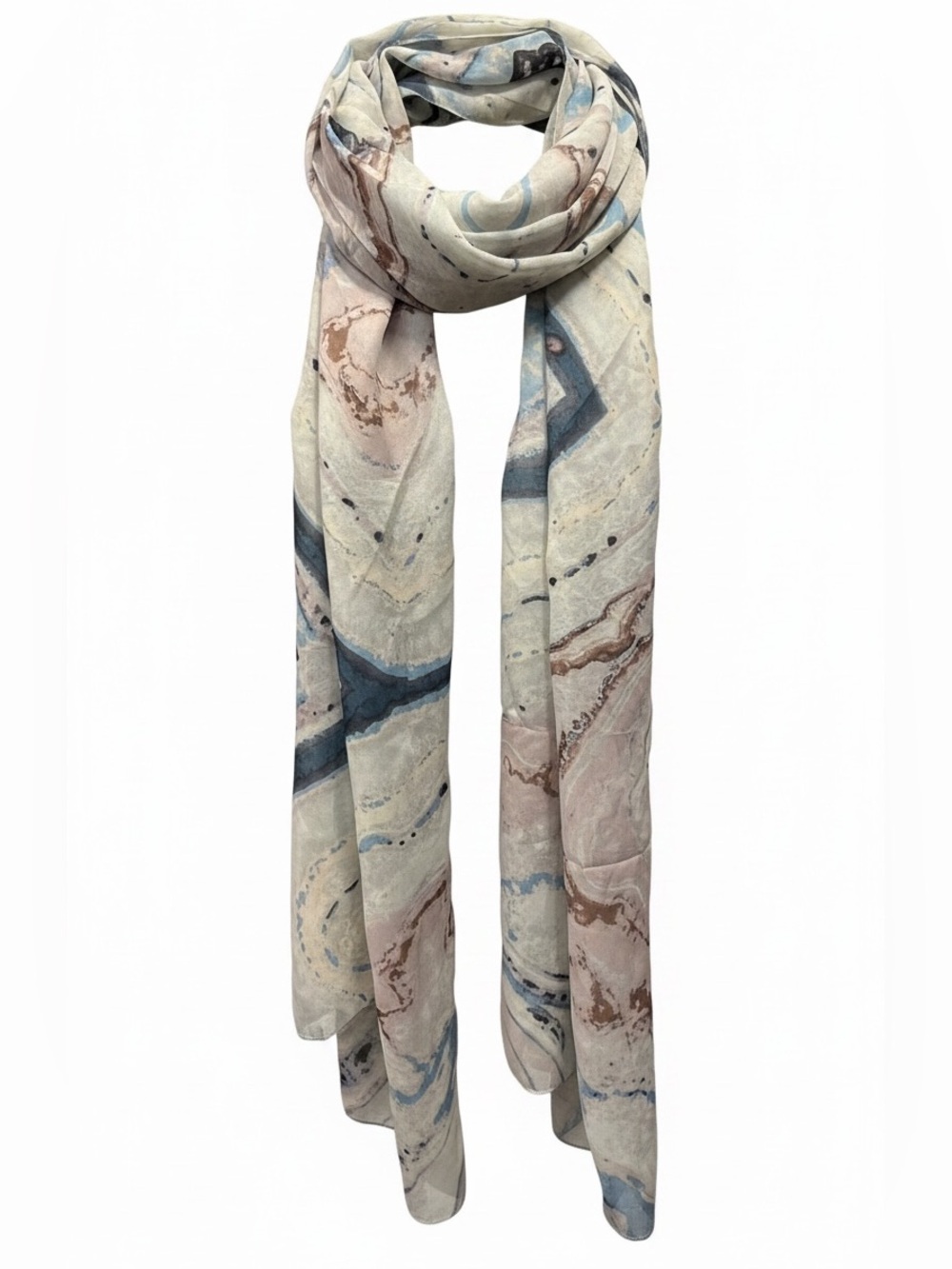 Cynthia Rowley 100% Silk Scarf Abstract Marble Geode Blue Cream Taupe OS